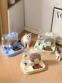 2-In-1 Cat & Dog Water Dispenser (With Built-In Food Bowl) - No Battery Required, Modern White Design, Easy To Clean And Refill, Pet Drinking Solution, Pet Feeder, Elegant Pet Accessory, Sturdy Construction