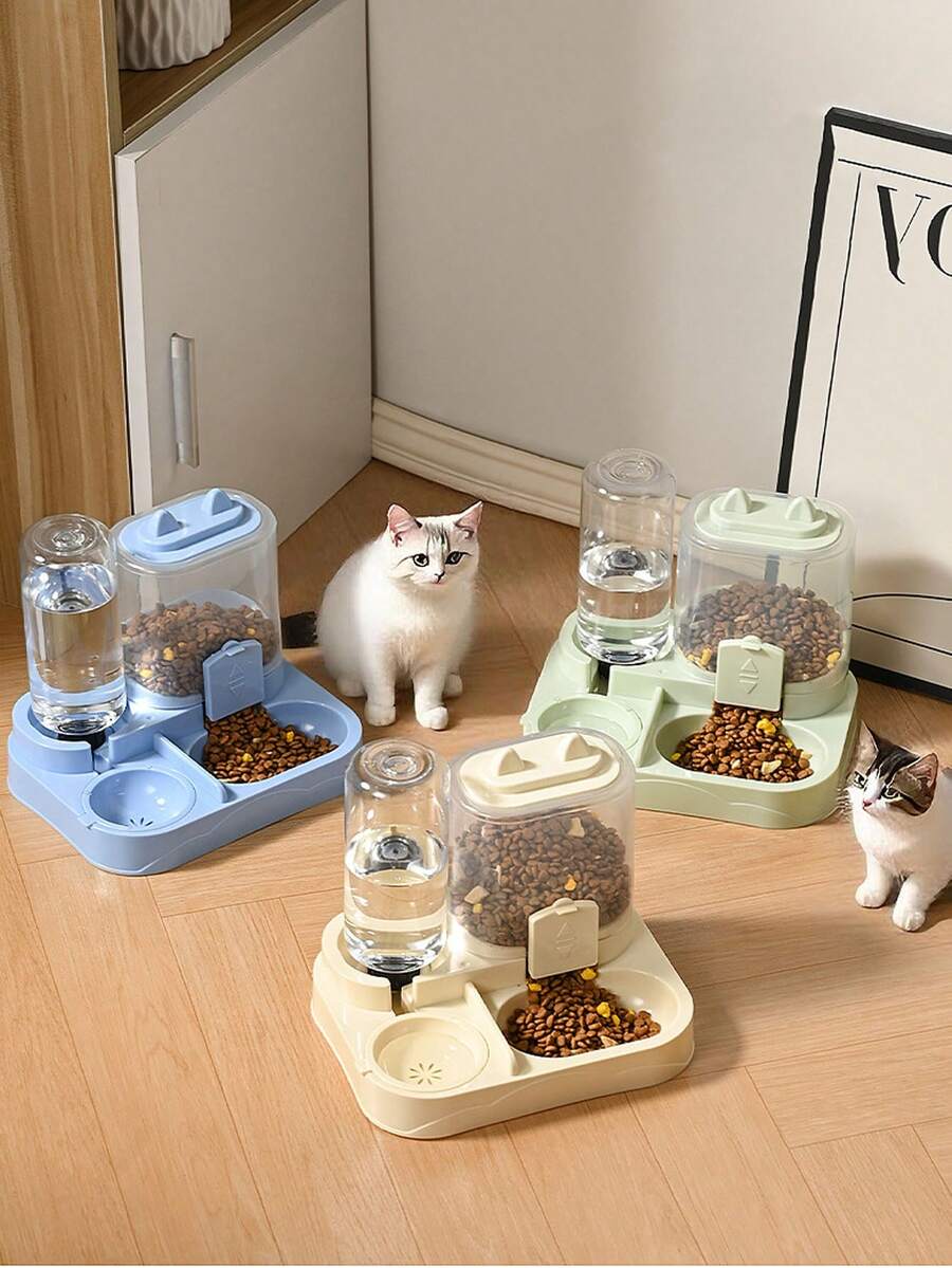 二合一猫狗饮水器（内置食盆） - 无需电池，现代白色设计，易于清洁和加水，经久耐用的宠物饮水器、喂食器，优雅的宠物配件，结构坚固