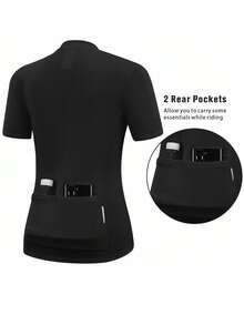 Qualicos Women's Cycling Jersey Short Sleeve Bike Top Full Zip With Pockets For Road/Mountain Biking - Black - View 4