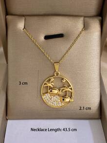 1 Pc 14K Gold Plated Summer Pendant Necklace For Women Stainless Steel Chain Cubic Zirconia Cute Necklace Choker Jewelry Gifts Valentine Mother Day - Multicolor - View 8