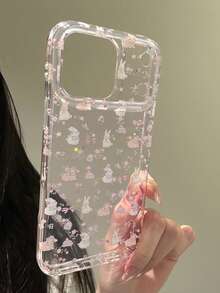 Funda de teléfono de conejo rosa, compatible con iPhone 17 Pro Max, 17 Pro, 17 Air, 17, 15, 16 Pro Max, 14 Pro, 13, 12, 11, cubierta trasera suave, regalo para niñas - Conejo rosa - Ver 3