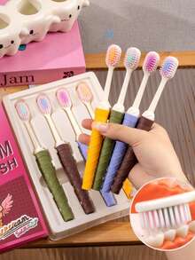 4pcs Ice Cream Shaped Gum Care Anti-Cavity Soft Bristle Wide Head Toothbrushes, Wavy Contoured Toothbrushes - Multicolor - View 1