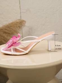 金色交叉绑带方头细高跟鞋，花卉装饰，时尚高跟凉鞋，舒适粉色猫跟高跟鞋，适合任何正式场合。 - 粉色 - 查看 6