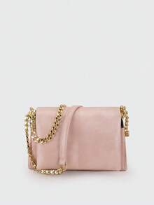 复古绗缝粉色PU方包，现代简约奢华女士单肩包，饰以刺绣线和金属链，拉链封口，适合日常购物和休闲穿着 - 粉色 - 查看 5