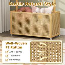 COSTWAY Bamboo Clothes Rack, Coat Hanger Stand With Rattan Storage Basket & Wheels, Rolling Garment Rack, 2-In-1 Clothing Hanging Rail For Hallway Living Room Bedroom, Brown/Natural - Apricot - View 5