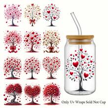 12pcs Love Tree Stickers Themed Rub Ons UV DTF Transfer Stickers, With Vibrant Heart Tree Designs Art Stickers, Suitable For, Cups, Bottles DIY Furniture, Glass, Glassware, Bottles And Crafts - Multicolor - View 6