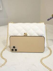 Fashionable Flap Chain Crossbody Bag, Quilted Women's Shoulder Messenger Bag Phone, Suitable Gifts, Vacation, Shopping - 白色 - 查看 5