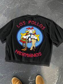 Men's Y2K Loose Soft Cotton T-Shirt Los Pollos Hermanos Cartoon Chicken Print Trendy Streetwear Graphic Tee S To 2XL Light And Not Stuffy Suitable For All Seasons Suitable For Daily Leisure Street Wear And Other Scenes - Negro - Ver 3
