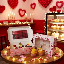 2个/10个装情人节4/6/12寸纸杯蛋糕盒，心形玛芬挞盒，带透明窗口，白色纸板盒，适用于饼干、零食、甜点、蛋糕屋、派对礼品、烘焙包装、熟食礼盒、烘焙用品 - 紙製 - 查看 9