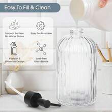 Topsky Glass Soap Dispenser With Plastic Pump, 400ml Liquid Hand Soap Dispenser, Rustproof Pump For Kitchen & Bathroom, Great For Lotions, Essential Oil, Liquid Soaps,Transparent - 條紋透明 - 查看 6