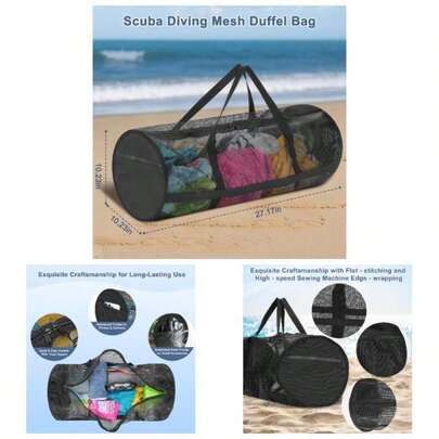 Mesh Duffel Bag Large Capacity, Quick - Dry Ventilation System Mesh Duffel Bag, Snorkeling Spearfishing Beach Travel Companion With A Splash - Proof Phone Pocket