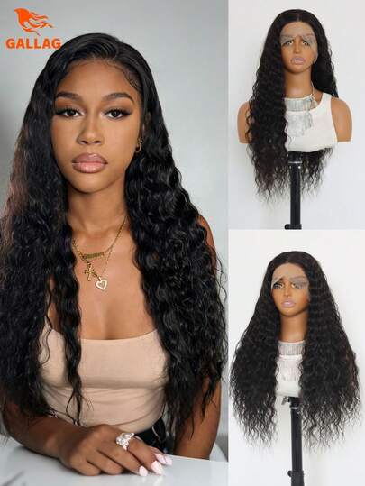 Peluca de encaje frontal sintética negra rizada realista de 24 pulgadas, sin pegamento, con cabello de bebé, color #1B negro natural, 13x4 peluca de encaje frontal rizada larga para mujeres