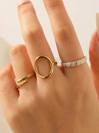 3 st/set Modern minimalistisk chic geometrisk rund öppen ring, justerbar förgylld rostfritt stål, lämplig för kvinnor dagligen, fest, dejtkläder