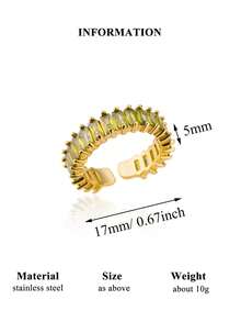 Anel ajustável de luxo em aço inoxidável com zircônias coloridas (1 peça), modelo arco-íris, banhado a ouro 18K e resistente ao desbotamento. Ideal para férias, casamentos, festas, uso diário, aniversários e outras ocasiões. - anel de aço inoxidável - Ver 25