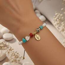 1pc Women's Bracelet With Faux Pearl, Colorful Beads, And Virgin Mary Pendant, Minimalist Luxurious Design - Multicolor - View 6