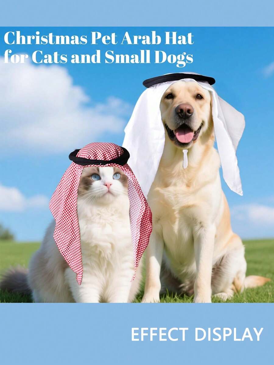 1 chiếc mũ Giáng sinh kiểu Ả Rập cho thú cưng, phù hợp cho mèo và chó nhỏ - Khăn trùm đầu truyền thống Trung Đông cho thú cưng, phụ kiện trang phục ngộ nghĩnh cho ngày lễ (Màu trắng cổ điển) (Họa tiết kẻ caro) - Nhiều màu - Xem 1