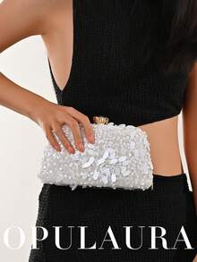 Túi xách cầm tay nữ OpulAura 1 chiếc, họa tiết đính sequin mới, kiểu dáng cổ điển màu trắng, thêu hoa, dây đeo, thích hợp cho các cô gái dự tiệc, cô dâu, người mới cưới và các quý cô công sở, dự tiệc, đám cưới. Đóng gói trong hộp nhỏ (họa tiết ngẫu nhiên), thích hợp cho công việc, đi công tác, đi chơi, đi làm. - trắng - Xem 8
