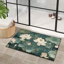 1 pieza Elegante alfombra de baño de microfibra con diseño de flor de loto blanca, antideslizante y súper suave, alfombra de piso para baño, felpudo, tapete absorbente de agua para baño, lavable a máquina, de bajo espesor, con respaldo de TPR, de tela de punto, para baño, dormitorio, cocina, entrada, uso interior y exterior, accesorios y decoración de baño, regalo perfecto para un nuevo hogar. - Multicolor - Ver 2