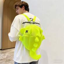 1pc Black/White/Gray/Neon Green Nylon Mesh Material 3D Shark Design Cute Cartoon Casual Backpack, Large Capacity Couple Backpack, Unique Personalized Casual Travel Rucksack, School Bag - Multicolor - View 5