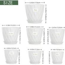 Inch Plant Pots 5 Pack, Flower Planters With Drainage Holes And Trays, Plastic Pots Indoor Outdoor Plants, White - 白色 + 7+6.5+6+5.5+5+4.5+4英寸 - 查看 2