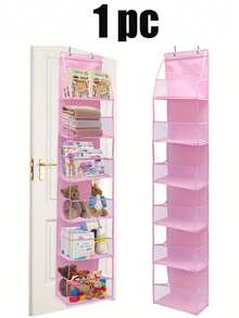 1个6层门后悬挂式收纳袋，化妆品收纳袋，壁挂式，大容量网状透明口袋悬挂式收纳袋，适用于厨房、婴儿房、浴室、衣柜、卧室、宿舍、婴儿尿布、儿童玩具（6层多色） - 多色-六格 - 查看 22