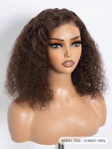 QVR QUEEN VIRGIN REMY QVR Glueless Brown Water Wave Bob Lace Front Wigs Human Hair Pre Cut 4X4 Closure Bob Wigs Pre Plucked Transparent Lace Front Wig 14 Inch Chocolate Brown Curly Bob Wig With Side Lace Part Wear & Go Bob Lace Wig 150% Density Remy Brazilian Hair