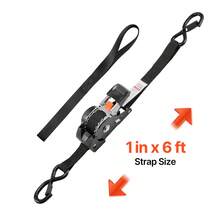 Correas de ratchet retráctiles,1 en x 6 pies, Atar abajo correas con ganchos S, 1200 libras,  resistencia a la rotura, 2 bucles suaves,4 bucles suaves, Atar abajo ratcheting para moverse, remolques, motocicletas, kayaks, techo del coche, 4 paquete - 1 en x 6 pies - Ver 10