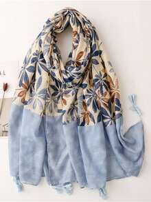 1pc Women's Casual Floral Print Tassel Scarf Shawl, Fashion Lightweight Sunscreen Scarf