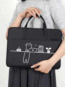 可爱猫咪印花笔记本电脑保护套，采用柔软面料制成，配有可调节肩带，有效保护笔记本电脑并具有防震功能。这款电脑包带有提手和多个口袋，方便携带，是通勤的理想之选，适用于笔记本电脑和平板电脑。它适用于14英寸笔记本电脑、平板电脑保护套和拉链内胆包，确保您的笔记本电脑安全无虞。这款保护套是馈赠亲友、男士女士、母亲节礼物、情人节礼物以及日常办公的理想之选。