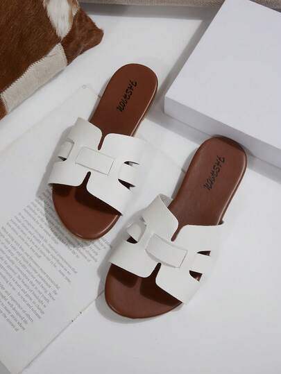 Women's Flat Sandals, New Summer White Versatile Comfortable Fashion Travel Vacation Beach Home Slippers