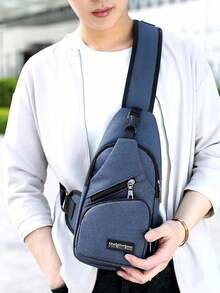 Mochila Cruzada Mariconera Pechera Con Usb Broche Antirrobo - Azul - Ver 3