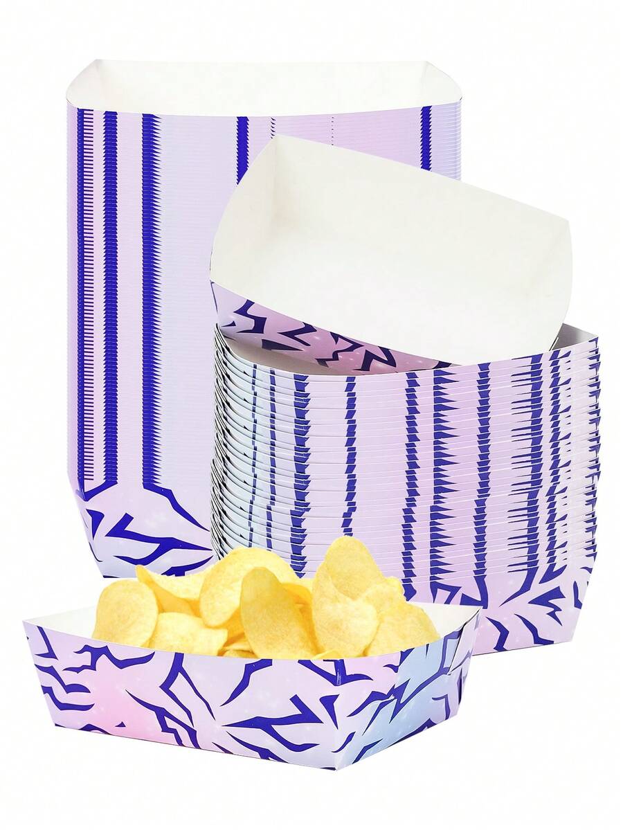 10 piezas/20 piezas/50 piezas Bandejas de papel con temática K-Pop, en colores morado, rosa y azul, en forma de barco de papel, se pueden usar como platos, bandejas, adecuadas para eventos con temática K-Pop, fiestas de cumpleaños, baby showers y otras ocasiones - Multicolor - Ver 1