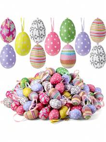 12pcs Easter Hanging Eggs, Colorful Easter Egg Pendant Decorations, Foam Rabbit Painted Eggs, Easter Party Decor, Home Decor, Easter Tree Ornaments (Styles And Colors Random) - Multicolor - View 3