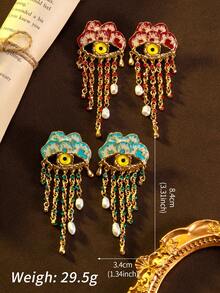 1 Pair Of Vintage Yellow Pupil Glazed Flower-Shaped Eyelash Eyes Fringed Personalized Luxury Earrings In Two Colors, Suitable For Women's Daily Wear, Gift, Birthday Present - Red - View 4