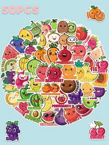 50pcs Cartoon Cute Fruit Sticker For Laptop Luggage Scrapbook Phone Case Guitar Skateboard Diary Fridge Envelope Label Magazine DIY Decals Sticker - 1 Set - View 1