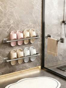 1-Piece Dark Gray Metal Adhesive Storage Rack - Damage-Free Wall Organizer (Fits Plates/Slippers/Towels) (Sleek Modern Design) - Ideal For Daily Home Use - Multicolor - View 1