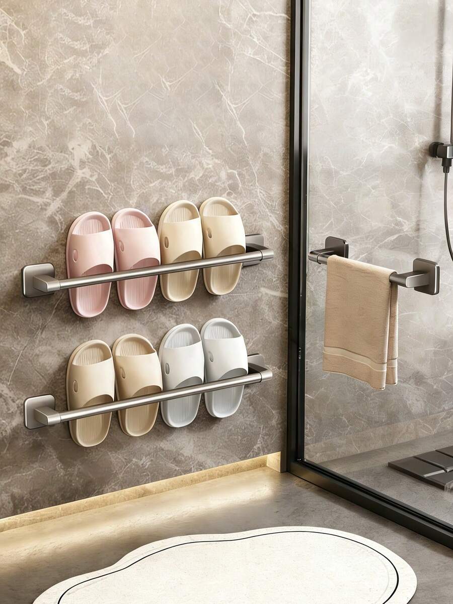 1-Piece Dark Gray Metal Adhesive Storage Rack - Damage-Free Wall Organizer (Fits Plates/Slippers/Towels) (Sleek Modern Design) - Ideal For Daily Home Use - Multicolor - View 1