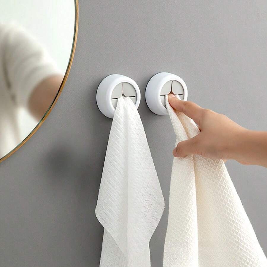 自粘式毛巾架，独立粘贴式浴室毛巾架，自粘式墙布挂钩，无需钻孔，强力粘胶，圆形壁挂式毛巾架，适用于浴室和厨房 - 彩色 - 查看 1