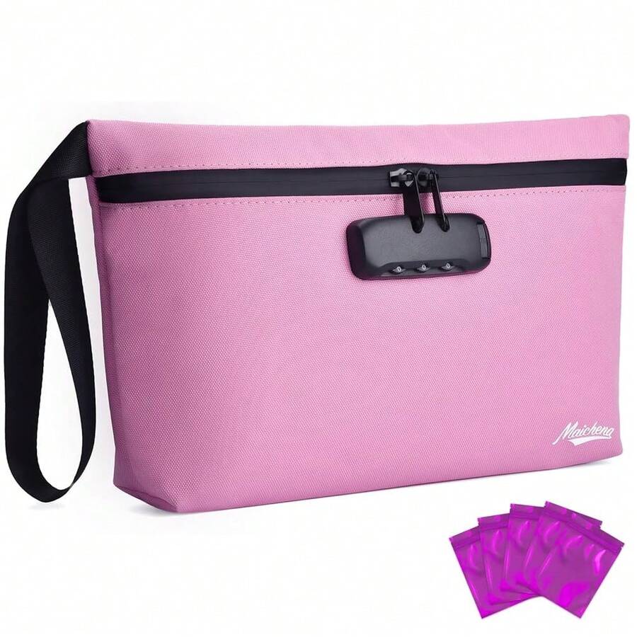 Storage Bag With Combination Lock 12.6\X7.5\ Large Storage Container Cosmetic Bag Medicine Organizer Travel Storage Case Pouch Great Christmas Gift - 櫻花粉紅 - 查看 1