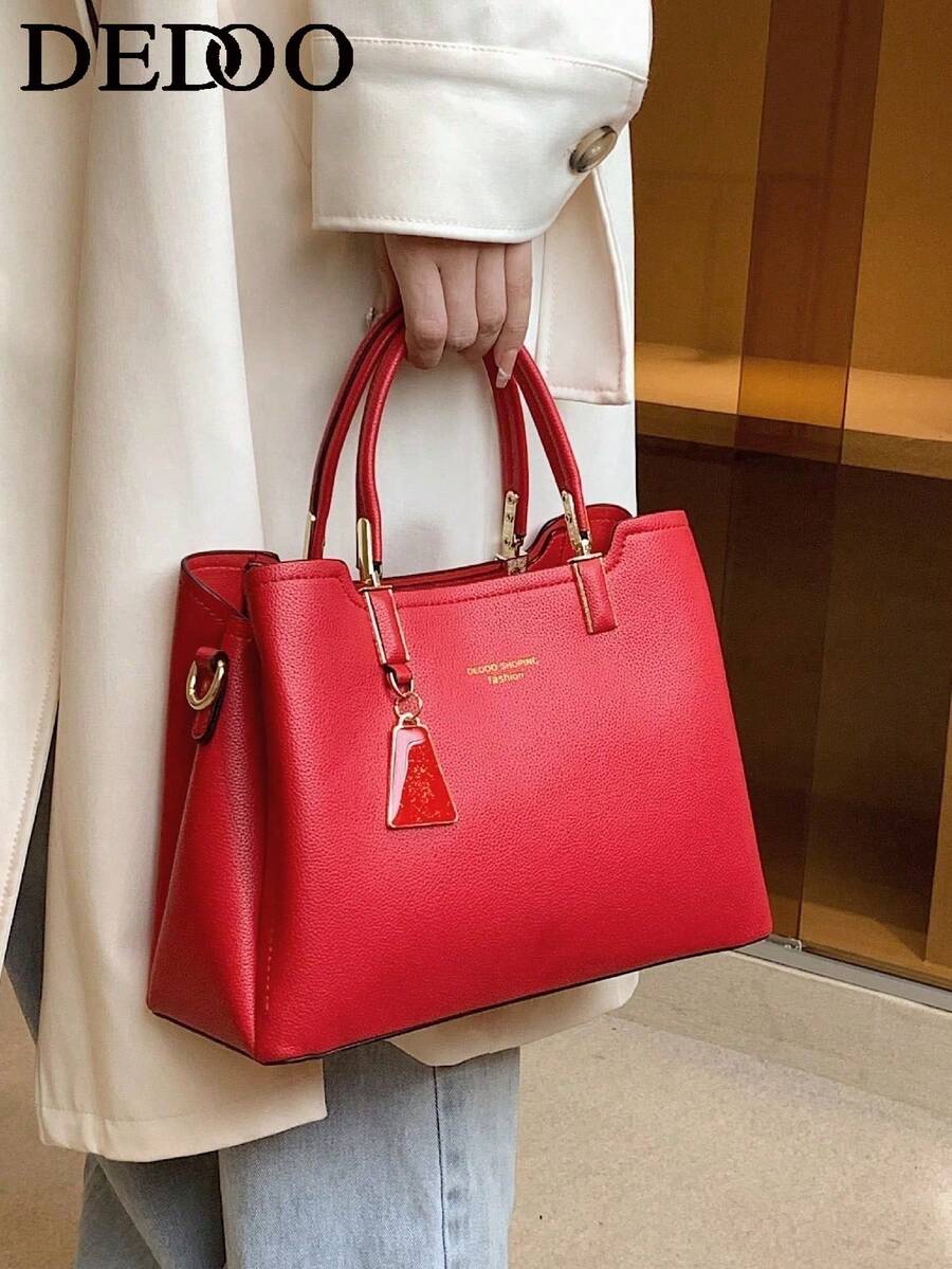 Dedoo 奢华时尚多功能大容量单肩手提包，优雅女士手提包 - 紅色 - 查看 1