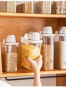 1 Paquete Contenedor de Almacenamiento de Alimentos Hermético con Tapa, a Prueba de Insectos, a Prueba de Humedad, a Prueba de Fugas, Bote de Cocina Portátil para Arroz, Harina, Nueces, Cereales, Organizador de Despensa Doméstica, Accesorio de Cocina Imprescindible - transparente - Ver 5