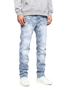 Pantalones Slim Fit de Denim Tie Dye Premium para Hombres, Estilo de Calle Alta con Elasticidad, Vaqueros Ajustados de Streetwear Versátiles para Uso Diario - Azul - Ver 4
