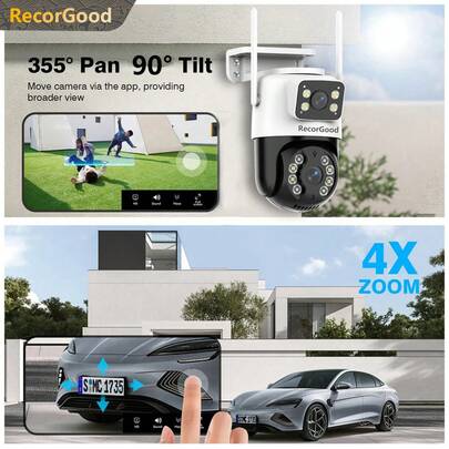 RecorGood 1pc Dual-Lens Smart Surveillance Camera, Dual-Screen Display, 360° Panoramic Patrol, 4K Ultra HD, 2.4GHz WiFi, Full-Color Night Vision, Two-Way Audio, Cloud Storage + Dual Backup, Smart Motion Detection, Sound & Light Alarm, Includes Mounting Bracket, One-Key Reset (Accessories Include Bracket/Data Cable/Screws, SD Card Not Included), Suitable For Indoor Home Environment, Recommended As New Year/Spring Festival/Valentine's Day Gift