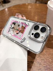 1 New Luxury Fashion Four-Sided Sparkling Diamond Transparent Phone Case Customized Couple Photo Electroplated Silver Luxurious Shiny Diamond Transparent Phone Case, Cheetah Print Suitable For IPhone 16e/17 Pro Max/15 Pro Max/14 Plus/13 Pro Shock-Absorbing Protection Hard Acrylic Material, With Anti-Collision Border Christmas Gift Customizable Things