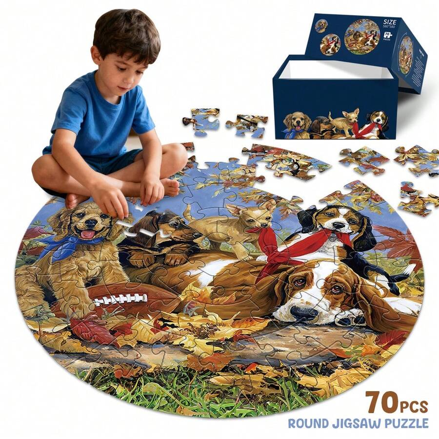 Pets Dogs Round Floor Jigsaw Puzzle 70 Pieces - Camel - View 1