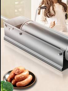 Manual relleno de salchicha, máquina de salchicha horizontal de 7 L / 15 lbs, relleno de carne de doble velocidad, hecho de acero inoxidable 304 de grado alimentario, incluye 5 tubos de relleno, para cocina del hogar Restaurante Comercial - Plateado - Ver 1