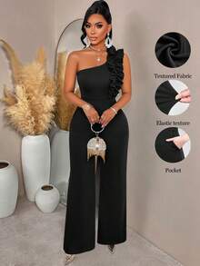 AIJ Amarilo 夏季新款时尚单肩荷叶边弹力连体裤 - 修身上身搭配阔腿裤 - 情人节/外出/鸡尾酒会服装