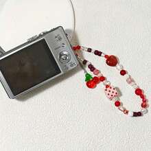 1pc Cherry Cute Phone Chain CCD Camera Lanyard Niche Pendant Handmade Beaded Girl Gubon Niche Pendant DIY Handmade Beaded Anti-Lost Wrist Strap - Multicolor - View 6