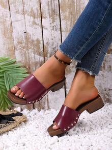 Women's Summer New Casual Fashion Wedge Thick Bottom Slippers, Plus Size Wholesale Open Toe Beach Sandals - Burgundy - View 3