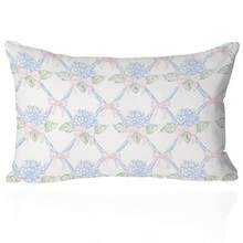 Vintage Cottagecore Pillow Covers 12x20 – Pastel Hydrangea Floral Throw Pillow Case With Bows – Preppy Coquette Decor For Bedroom, Couch Or Grandmillennial Style - 藍色繡球花和蝴蝶結 - 查看 2